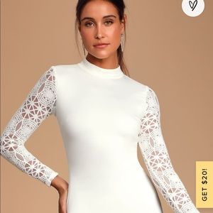 Lulu’s White Lace Up Your Sleeve Dress